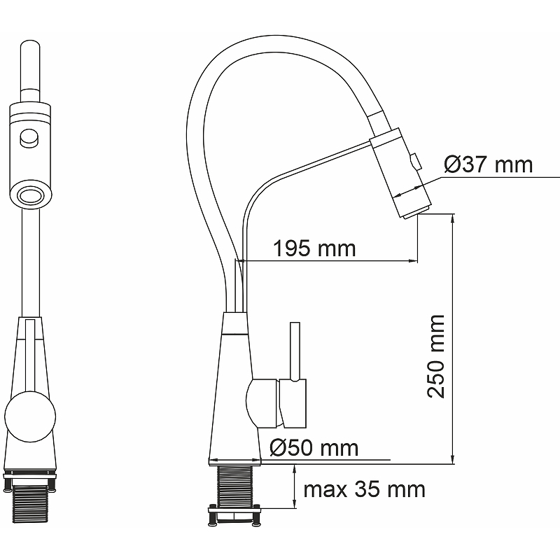Wasserkraft Смеситель для кухни однорычажный, цвет: черный/нержавеющая сталь A8417