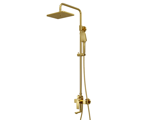 Wasserkraft Aisch Душевая стойка: смеситель, ручной душ 3 вида струи, верхний душ, цвет: золото A15501