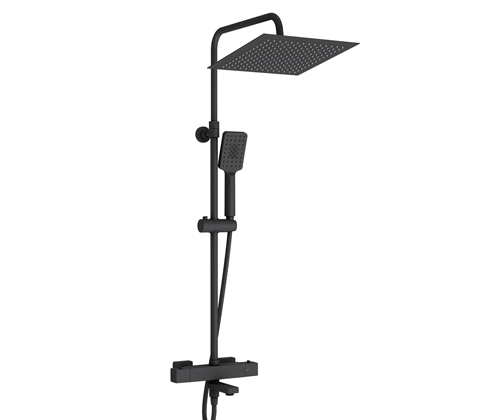 Wasserkraft Душевая стойка: термостат, ручной душ 3 вида струи, шланг, верхний душ, цвет: черный A29901