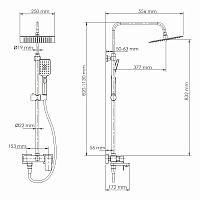 Wasserkraft Душевая стойка: смеситель, ручной душ 3 вида струи, шланг, верхний душ, цвет: черный A27701