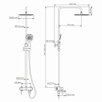 Wasserkraft Душевая стойка: смеситель, ручной душ 3 вида струи, шланг, верхний душ, цвет: никель A14201