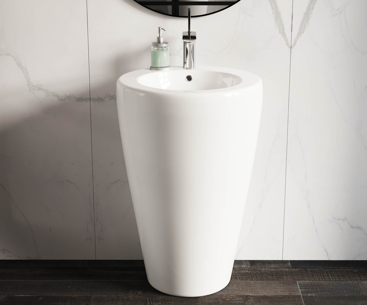 Ceramicanova 850 Раковина напольная 55х51,5 см, перелив, отв. под смеситель, цвет: белый глянцевый CN1807