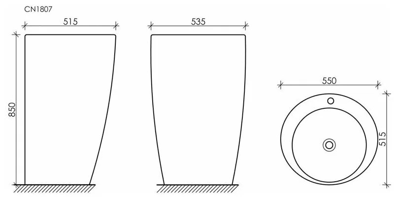 Ceramicanova 850 Раковина напольная 55х51,5 см, перелив, отв. под смеситель, цвет: белый глянцевый CN1807
