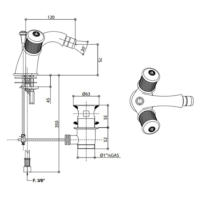 Bongio Impero Смеситель для биде, цвет хром/Swarovski 06522OR00