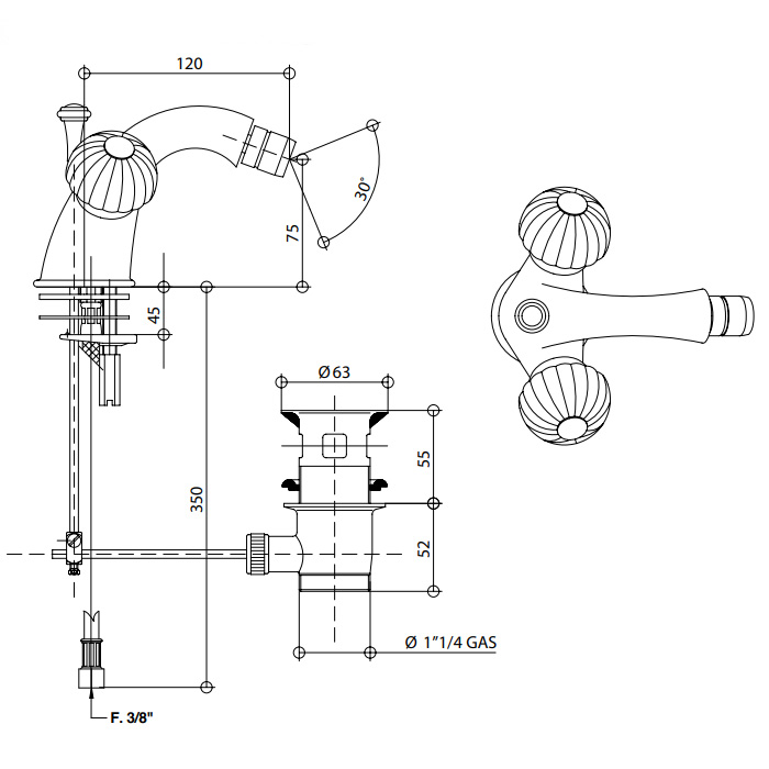 Bongio Radiant Смеситель для биде, цвет золото 02522OR00
