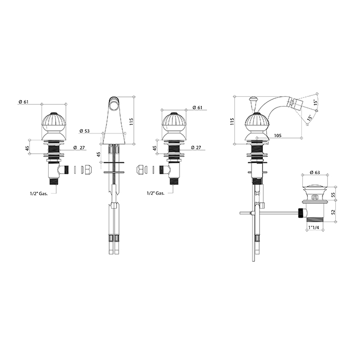 Bongio Radiant Смеситель для биде, цвет хром 02503CR00