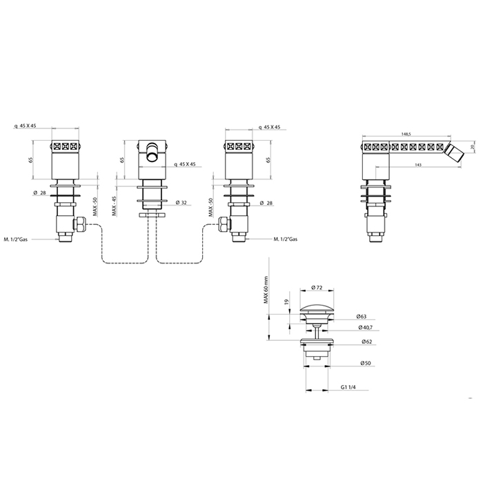 Bongio Pure Glam Смеситель для биде, цвет черный матовый/Swarovski 6P503NE01SW