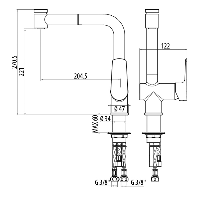 Gattoni H2Omix3000 Cucina Смеситель для раковины, цвет: хром 3070/30C0cr
