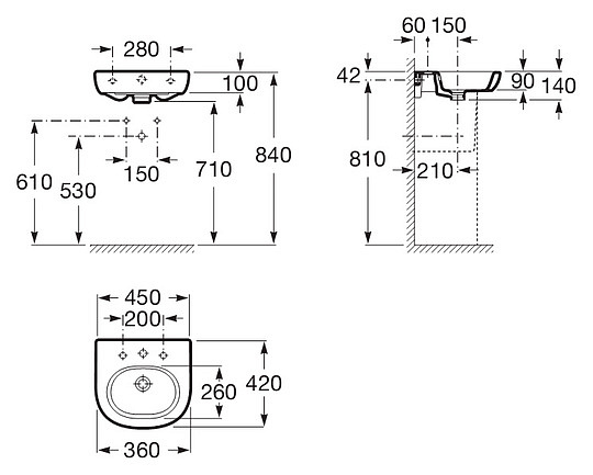 Roca Meridian Раковина подвесная 45х42 см, с переливом, без донного клапана, цвет: белый глянцевый 327245000