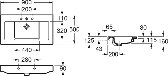 Roca Stratum Раковина подвесная 90х50 см, без перелива, цвет: белый глянцевый 327632000