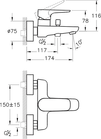 Смеситель VitrA X-Line  для ванны с душем A42324EXP