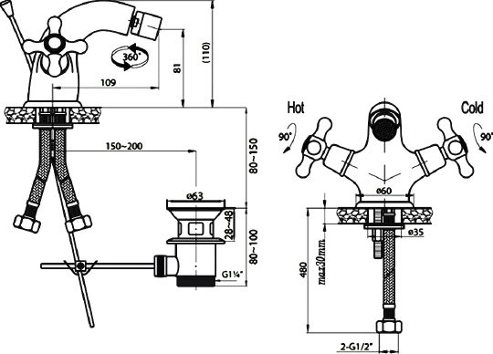 Смеситель Cezares Retro C BS1 03 для биде RETRO-C-BS1-03