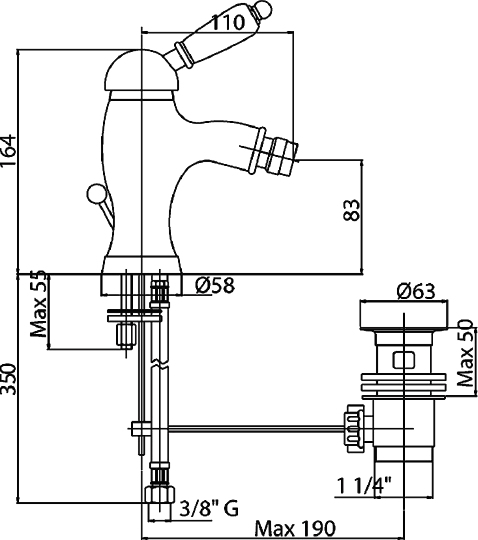 Смеситель Cezares Elite BSM1 03/24 M для биде ELITE-BSM1-03/24-M