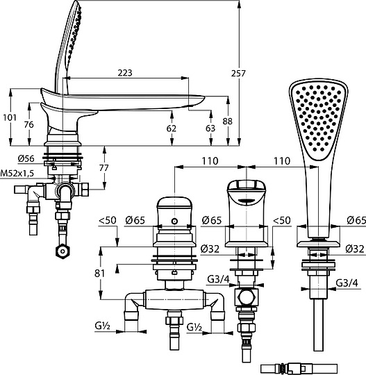 Kludi Ambienta Смеситель на борт ванны с ручным душем и держателем, цвет: хром 534470575