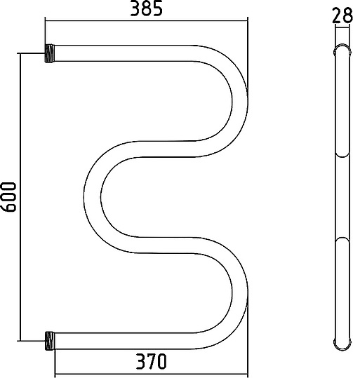 Стилье М-образный Полотенцесушитель водяной для ГВС 38,5x62,8h см, цвет: без покрытия 00004-6040