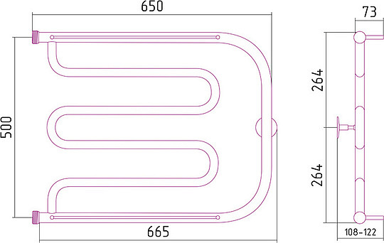 Стилье Тандем Полотенцесушитель водяной для ГВС 65x52,8h см, цвет: без покрытия 00016-5065