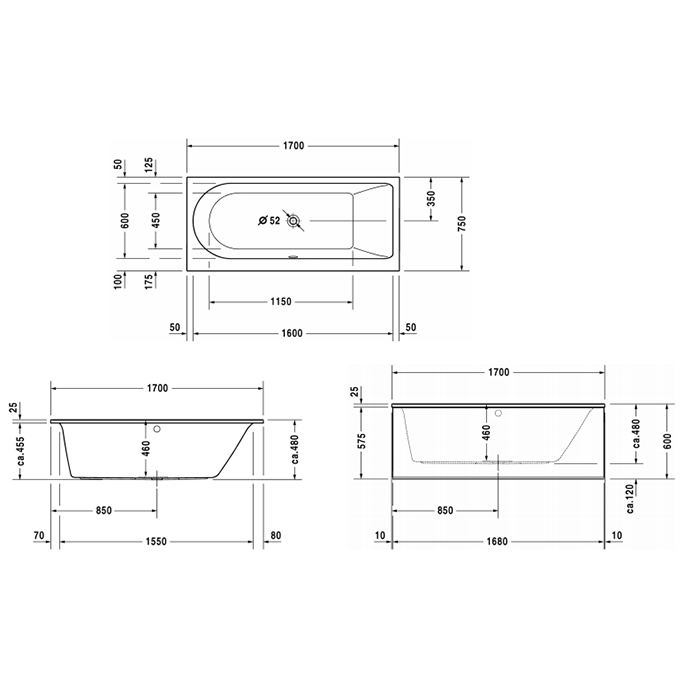 Duravit Darling New Ванна 170х75 см, акриловая, цвет белый 700243000000000