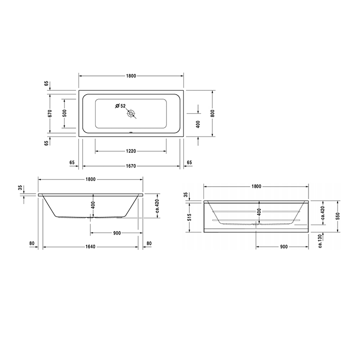 Duravit D-Code Ванна акриловая 180х80 cм, встраиваемая, цвет белый 700101000000000