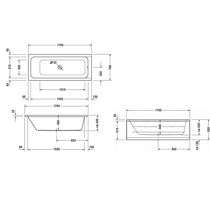 Duravit D-Code Ванна акриловая прямоугольная 170х70 см, цвет белый 700097000000000