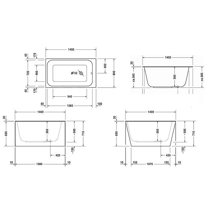 Duravit DuraStyle Ванна 140х80 cм, акриловая, цвет белый 700233000000000