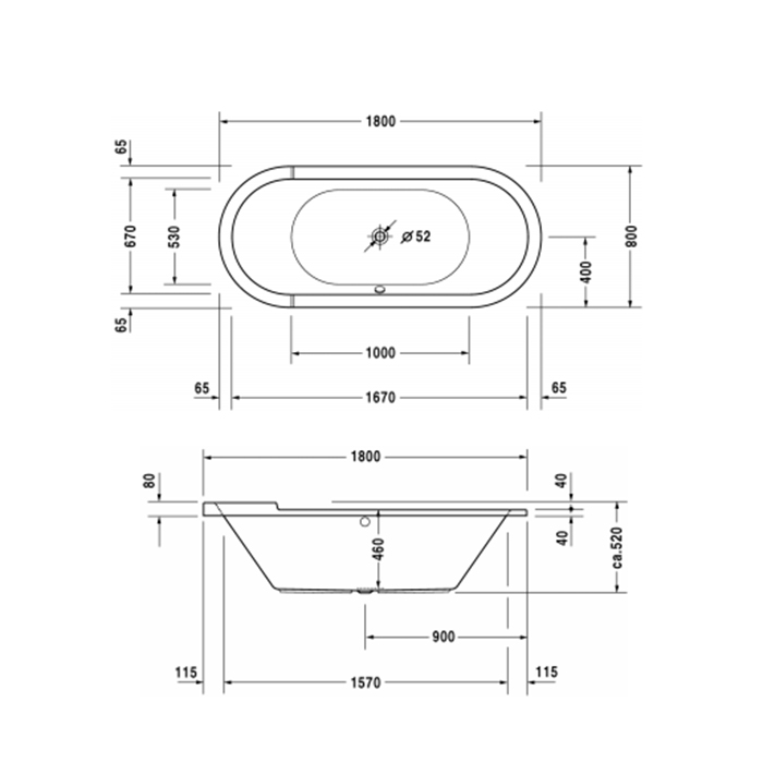 Duravit Starck Ванна 180х80 cм, акриловая встраиваемая 700009000000000