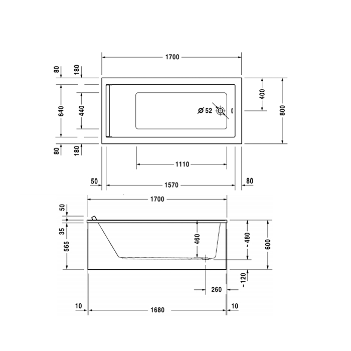 Duravit Starck Ванна акриловая прямоугольный вариант 170x80хh46 см, цвет белый 700336000000000