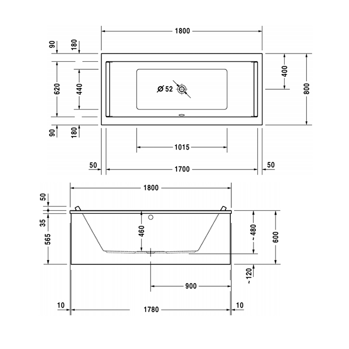 Duravit Starck Ванна акриловая прямоугольный вариант 180x80хh46 см, цвет белый 700338000000000