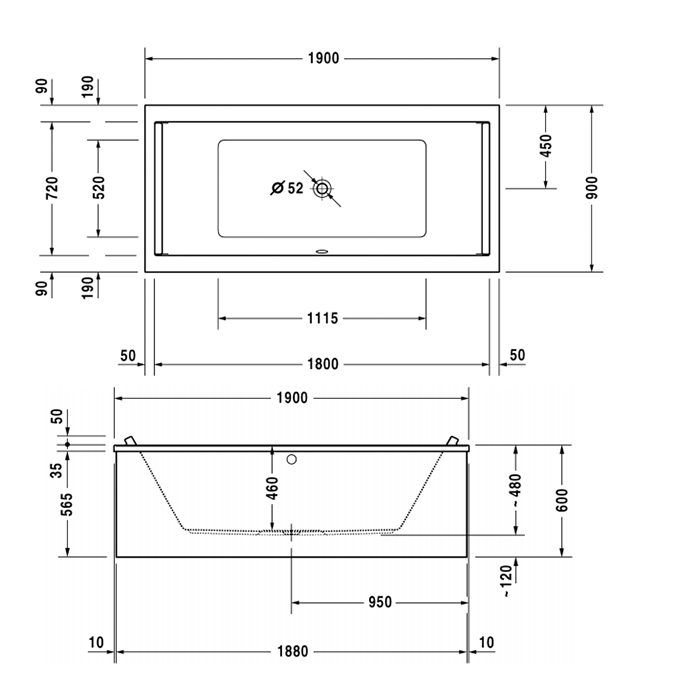 Duravit Starck Ванна акриловая прямоугольный вариант 190x90 см, цвет белый 700340000000000
