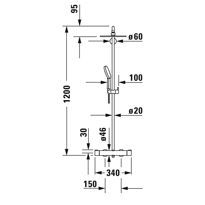 Duravit C.1 Душевая стойка с верхним душем, цвет: хром C14280008010