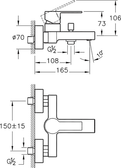 Смеситель VitrA Flo S  для ванны с душем A41937EXP