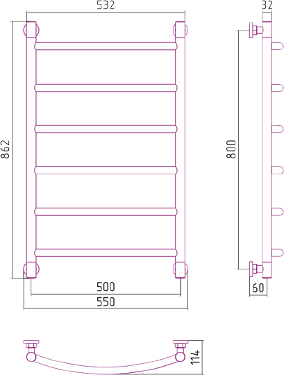 Сунержа Галант+ Полотенцесушитель водяной 50x80h, цвет: без покрытия 00-0200-8050