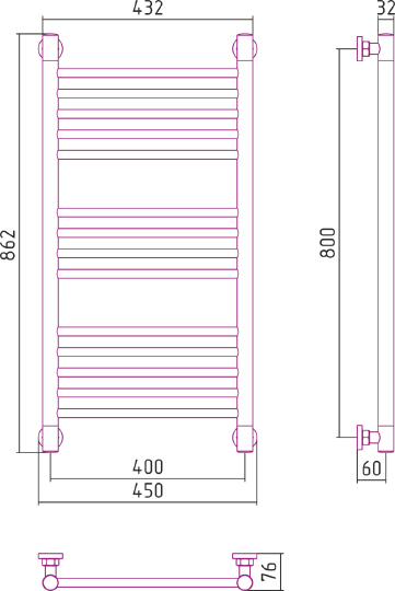 Сунержа Богема+ Полотенцесушитель водяной 40x80h, цвет: без покрытия 00-0220-8040
