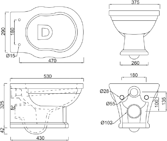 Унитаз подвесной BelBagno Boheme BB115CH