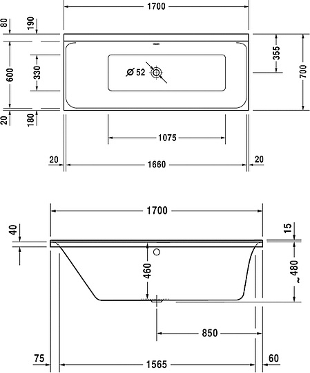 Duravit P3 Comforts Ванна акриловая 170х70 см, цвет белый 700373000000000