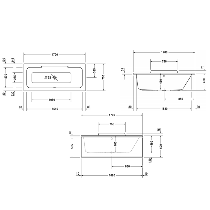 Duravit DuraStyle Ванна 170х75 см, акриловая,цвет белый 700297000000000