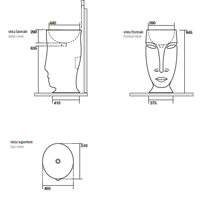 Kerasan Artwork Раковина свободностоящая MOLOCO, с отверстием для слива в стену, цвет: Nero matt 474031