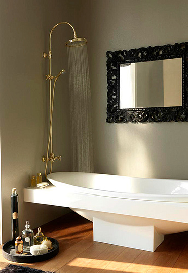 Bossini Retro Душевая стойка: смеситель, ручной и верхний душ, 1 вид струи, шланг, цвет: gold L01526.021