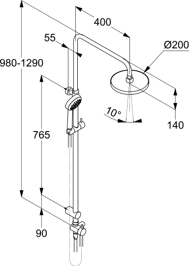 Kludi Logo Душевая стойка: ручной душ 1 вид струи, верхний душ 20 см, цвет: хром 6809305-00