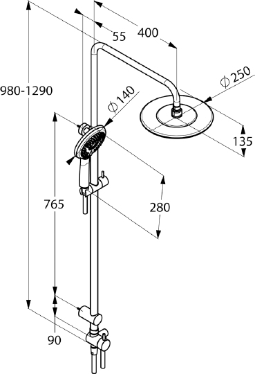 Kludi Freshline Душевая стойка: ручной душ 3 вида струи, шланг, верхний душ 25 см, цвет: хром 6709005-00