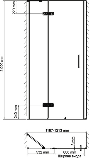 Душевая дверь в нишу Wasserkraft Aller 10H05LB black matt, 120 см 10H05LBLACK MATT