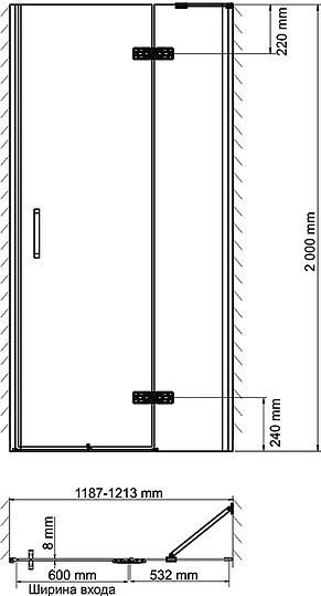 Душевая дверь в нишу Wasserkraft Aller 10H05RB black matt, 120 см 10H05RBLACK MATT