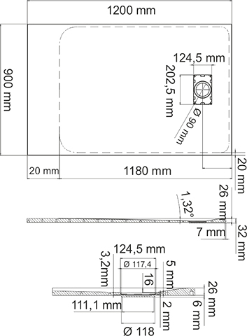 Поддон для душа Wasserkraft Elbe  120x90 74T07