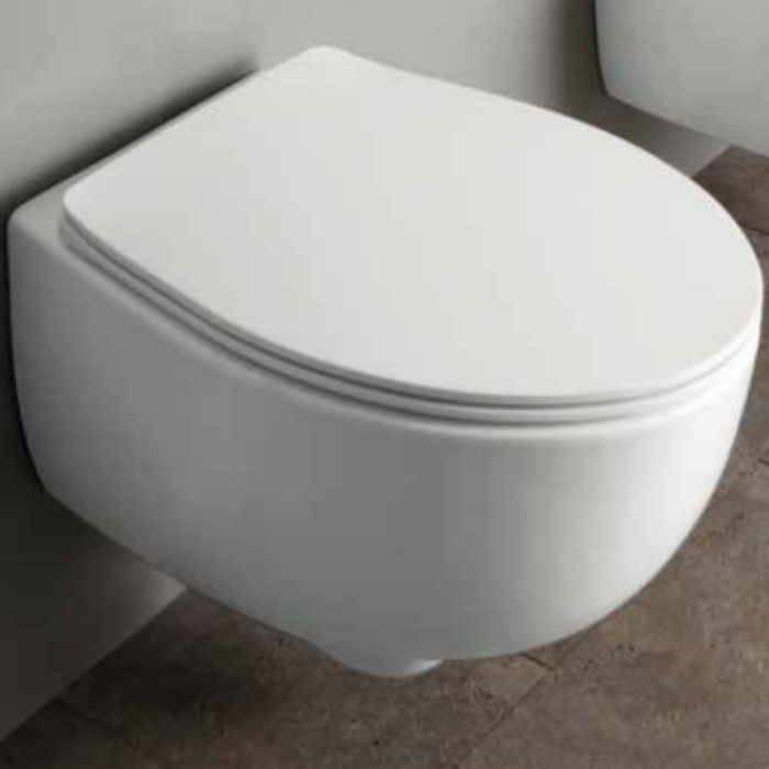 Simas Bormio Унитаз подвесной безободковый 35х52 см, без крышки-сиденья, цвет: белый глянцевый BR18bi