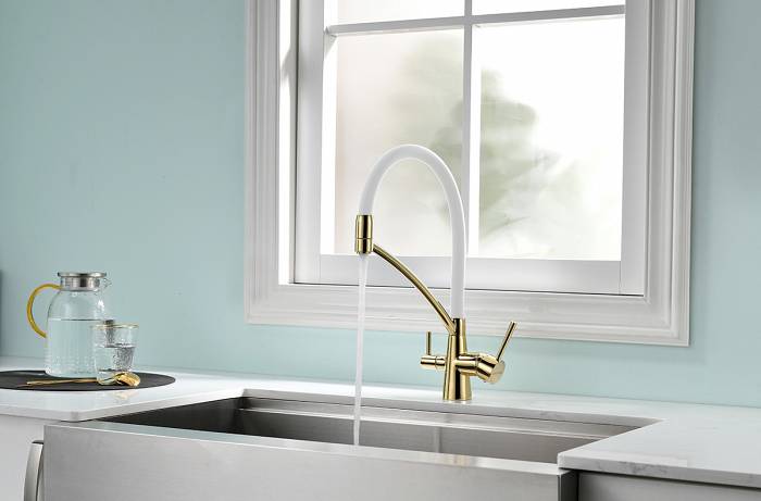 Paulmark Siеgen Смеситель для кухни с гибким изливом, цвет: золото-белый Si213111-GW
