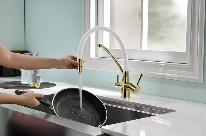 Paulmark Siеgen Смеситель для кухни с гибким изливом, цвет: золото-белый Si213111-GW