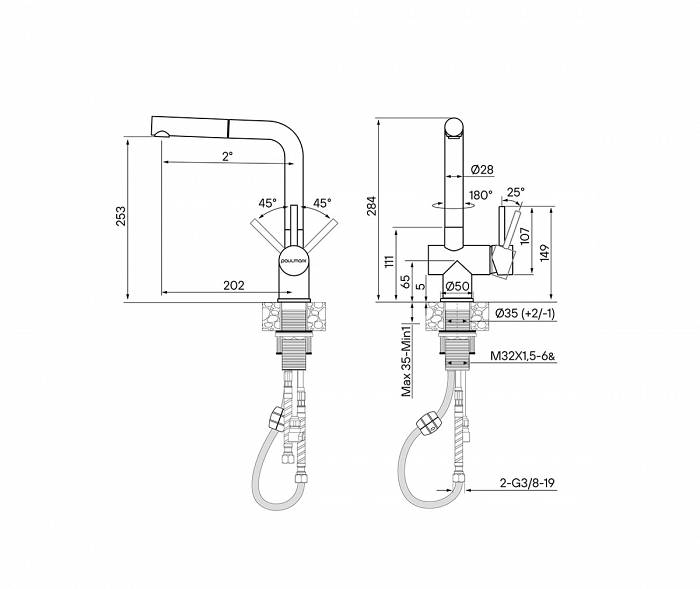 Paulmark Dosse Смеситель для кухни высота излива 25,3 см, цвет: белый матовый Do214418-431