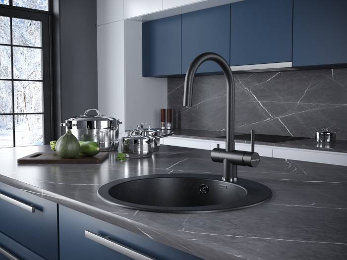 Paulmark Heller Смеситель для кухни высота излива 22,7 см, цвет: черный металлик He213218-418