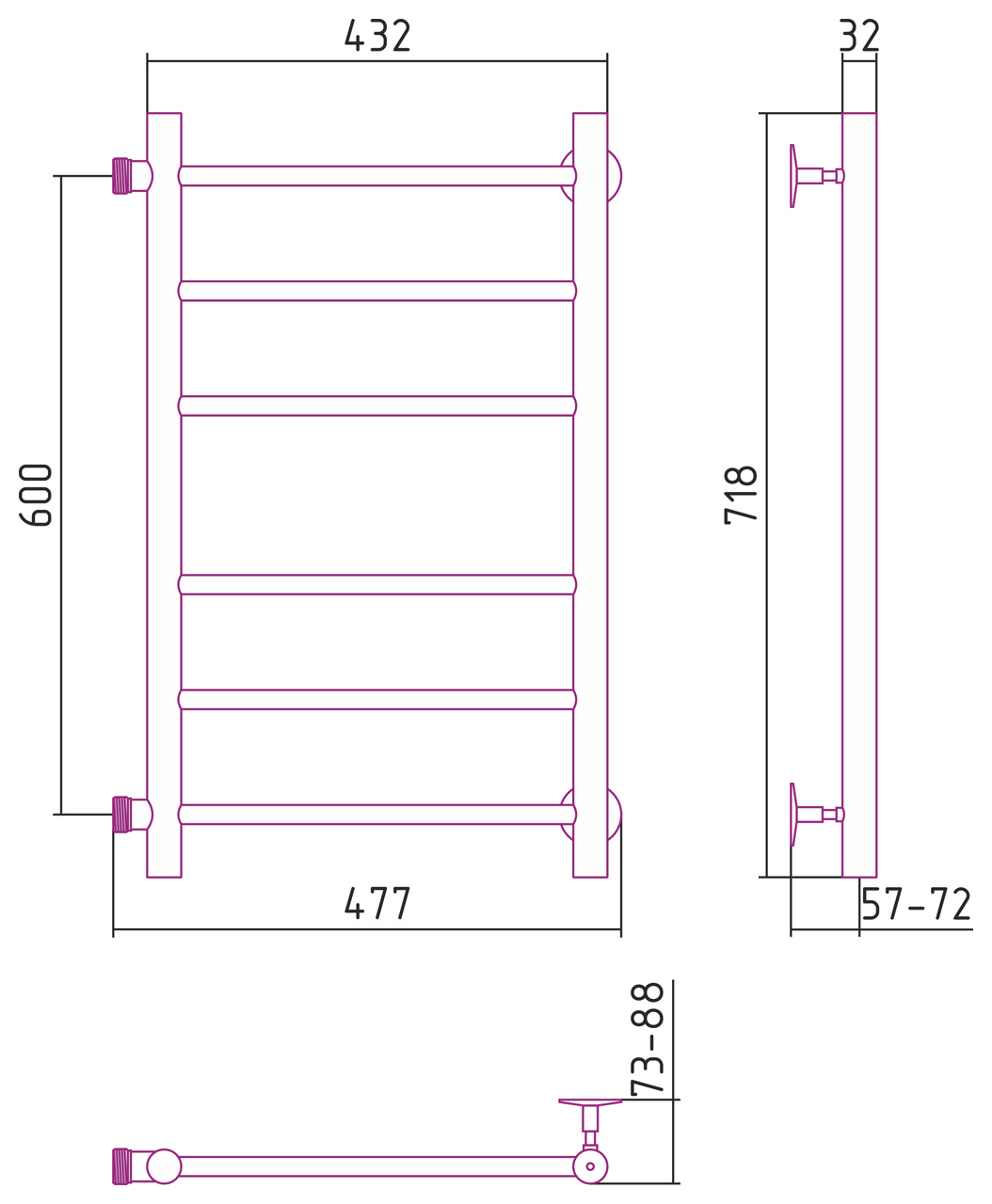 Стилье Версия-Б Полотенцесушитель водяной 40x60h, цвет черный глянцевый 17610-6040