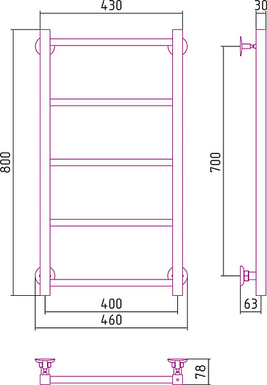 Стилье Версия-КН Полотенцесушитель водяной для ГВС 46x80h см, цвет: без покрытия 00640-8040