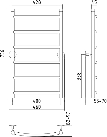 Стилье Универсал-50 Полотенцесушитель водяной для ГВС 46x73,6h см, цвет: без покрытия 00650-8040
